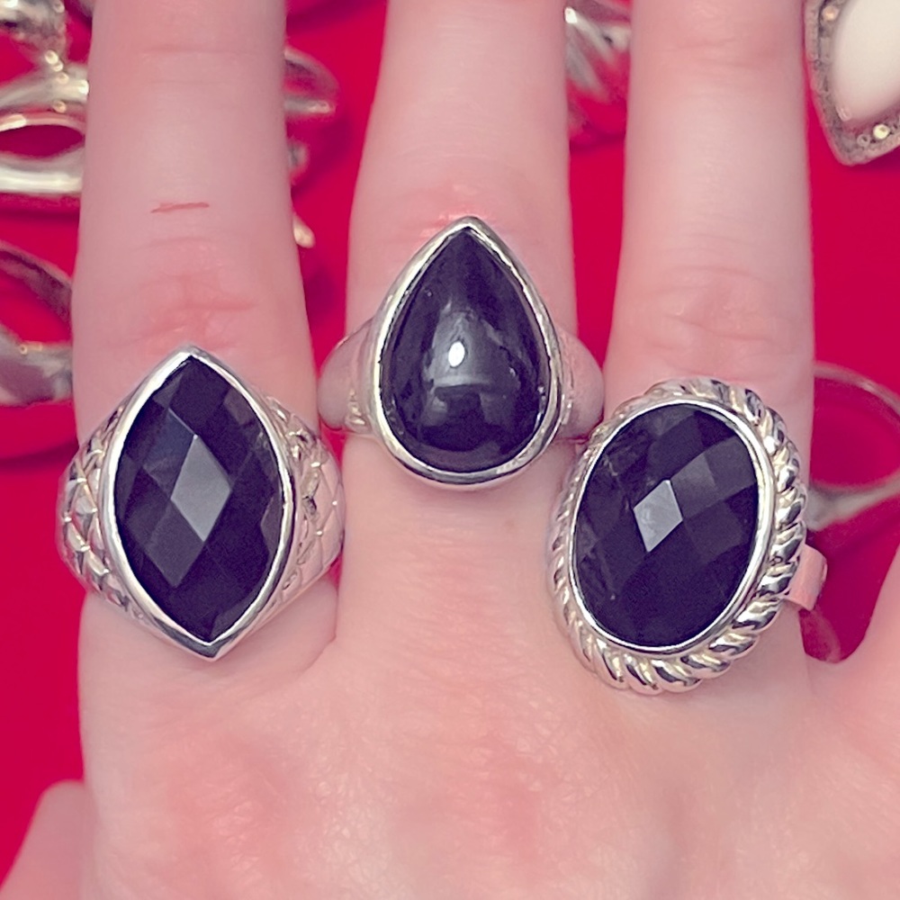 Onyx-Esque Silver Statement Cocktail Ring In Steel - image 1